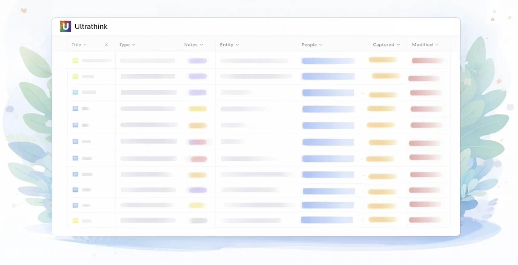 Ultrathink dashboard showing knowledge organization interface