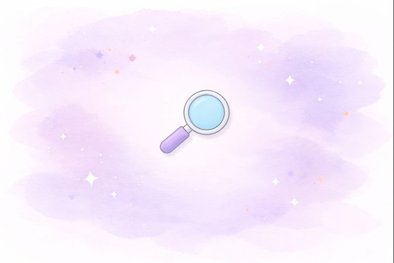 Magnifying glass icon on a pastel purple background with stars, illustrating search in a bookmark manager.